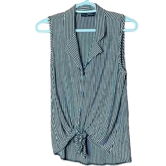 Kim & Cami Size Large verticals pinstripe sleeveless button down collared blouse - Picture 1 of 3